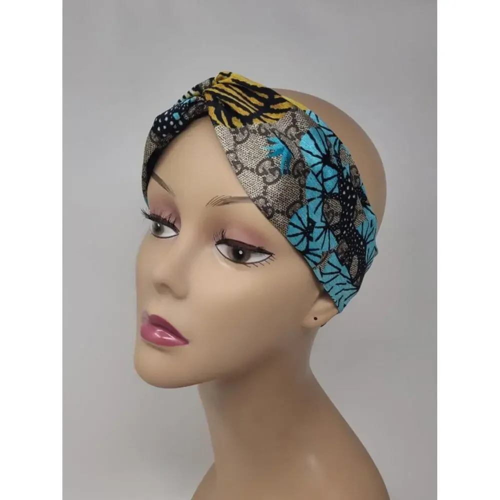 Gucci Beige blue supreme GG Monogram silk headband M sz - Picture 5 of 7